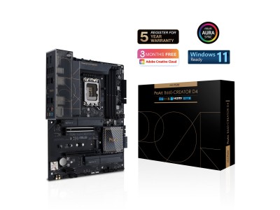 Asus ProArt B660-CREATOR D4, Intel LGA1700, 2xPCI Express, ATX, 4xDDR4, 3xM.2 + SATA3 RAID, 2xHDMI/DP, USB-C, 2.5Gbe LAN+GigaLAN, Aura Sync RGB
