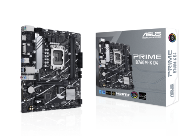 Asus Prime B760M-K D4, Intel LGA1700, PCI Express, MicroATX, 2xDDR4, M.2 + SATA3 RAID, VGA/HDMI, USB 3.2, 2.5Gbe LAN