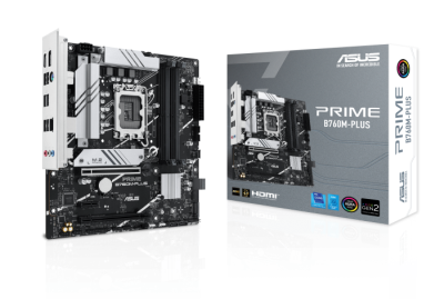 Asus Prime B760M-PLUS, Intel LGA1700, PCI Express, MicroATX, 4xDDR4, 2xM.2 + SATA3 RAID, HDMI/DP, USB 3.2, 2.5Gbe LAN, Aura Sync RGB