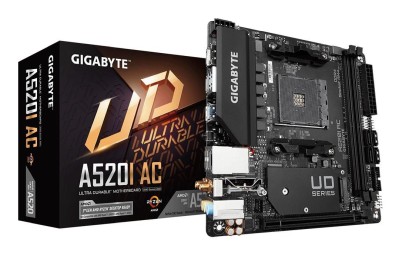 Gigabyte A520I AC, AMD Socket AM4, Mini-ITX, 2xDDR4, PCI Express, M.2 + SATA3 RAID, 2xHDMI/DP, USB-C, GigaLAN, WiFi 5, Bluetooth 4.2, RGB Fusion 2.0