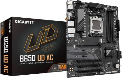 Gigabyte B650 UD AC, AMD AM5, PCI Express, MicroATX, 4xDDR5, 3xM.2 + SATA3 RAID, HDMI/DP, USB-C, 7.1 audio, GigaLAN, WiFi 5, Bluetooth 5.0, RGB Fusion
