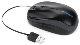 Kensington Pro Fit Retractable Mobile Mouse, 1000 dpi, USB - Svart