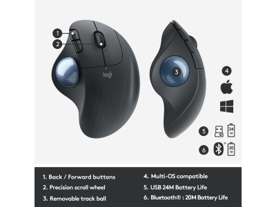 Logitech M575 Ergo Wireless Trackball, RF/Bluetooth - Grafitgrå#6