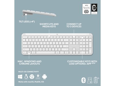 Logitech Signature Slim Combo MK950, Logi Bolt/Bluetooth, automatisk bakgrundsbelysning, nordiskt - Off-White#7