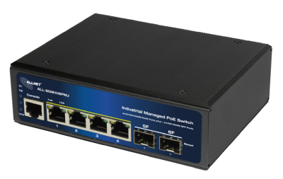 ALLNET ALL-SGI8106PMJ, 4xPoE+ GbE, 2xSFP, fläktlös, DIN-skena, 120W PoE, Smart Layer2+