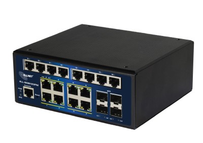 ALLNET ALL-SGI8120PM, 8xPoE GbE, 8xGbE, 4xSFP, fläktlös, DIN-skena, 240W PoE, Smart Layer2+