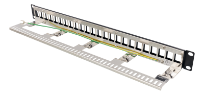 19" Patchpanel Deltaco, 24xRJ45, 1U, Keystone, kabelstöd, svart#2