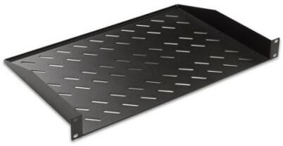 19" Fast hylla, 1U, Lande, djup 200mm, max 15 kg, ventilationshål - Svart