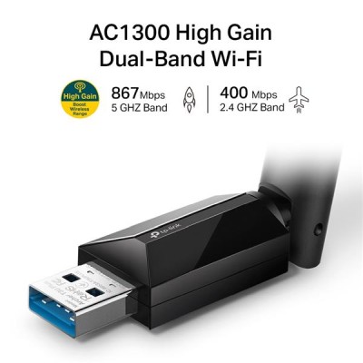 Nätverkskort TP-Link Archer T3U Plus High Gain Wireless AC1300 Dual Band, WiFi 5, USB#3