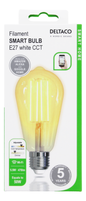 Deltaco Smart Home SH-LFE27ST64 Filament LED-lampa, E27, WiFi, 5,5W, 1800K-6500K - Vit#2