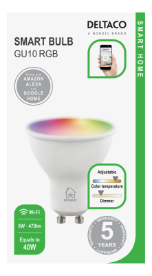 Deltaco Smart Home SH-LGU10RGB LED-lampa GU10, WiFi, 5W, RGB, dimbar - Vit#2