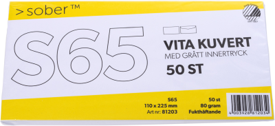 Kuvert Mayer Sober S65 Vit, fukthäftande förslutning, 50-pack