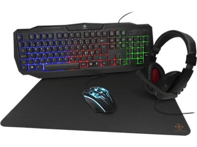 Paket: Deltaco RGB GAMING Kit, 4-i-1, tangentbord+mus+musmatta+headset - Svart