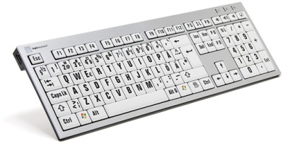LogicKeyboard XLPrint PC, vita tangenter med svart text, USB-hub, svenskt