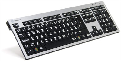 LogicKeyboard XLPrint PC, svarta tangenter med vit text, USB-hub, svenskt