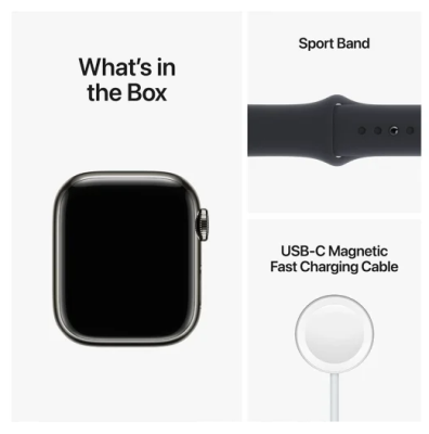 Apple Watch Series 8 GPS + Cellular, 41mm Grafit Rostfri stålboett med Midnatt Sportband#2