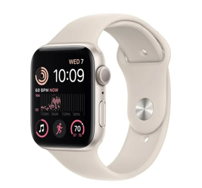 Apple Watch SE GPS, 44mm Stjärnglans Aluminiumboett med Stjärnglans Sportband#1