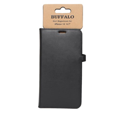 Plånboksfodral BUFFALO iPhone 12 Pro Max, 2-in-1 magnetskal - Svart