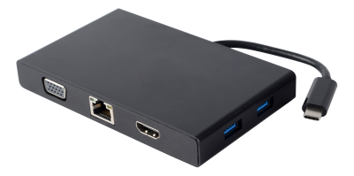 Multi-adapter Deltaco, USB-C till HDMI/VGA/GigaLAN/2xUSB 3.0 - Svart