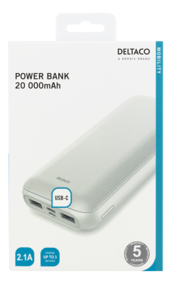 Deltaco Powerbank PB-1066, 20000 mAh, batteriindikator, USB-A/USB-C - Vit#3