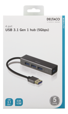 USB 3.1-hub Deltaco, 4xUSB 3.1, aluminium - Rymdgrå#2
