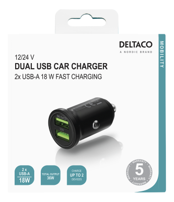 Strömadapter från Cigguttag DELTACO Car Charger, 2xUSB-A 18W, totalt 36W#3