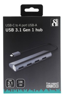 USB-C-hub Deltaco, 4xUSB 3.1, 18W/3,6A - Rymdgrå#3