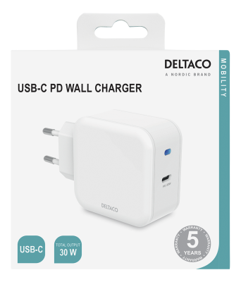 Väggladdare Deltaco USB-C PD 30W - Vit#3