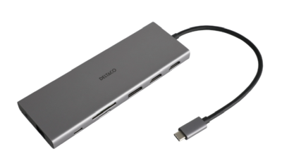 Dockningsstation Deltaco Triple, USB-C till 2xHDMI/DP/3xUSB 3.0/GigaLAN/USB-C 85W PD, kortläsare SD/MicroSD, ljud#1