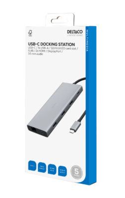 Dockningsstation Deltaco Triple, USB-C till 2xHDMI/DP/3xUSB 3.0/GigaLAN/USB-C 85W PD, kortläsare SD/MicroSD, ljud#5