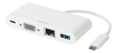 Multi-adapter Deltaco, USB-C till VGA/HDMI/USB 3.0/GigaLAN/USB-C 60W PD - Vit#1