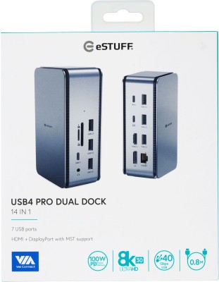 eSTUFF USB4 Pro Dual Dock, dual 8K@30Hz, HDMI/DP, 2xUSB-C/5xUSB 3.0, LAN, ljud, kortläsare, 100W PD pass-through#5