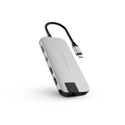 HyperDrive Slim 8-in-1 USB-C Hub, 2xUSB-A, HDMI/MiniDP 4K@30Hz, 1xUSB-C PD 60W, LAN, kortläsare MicroSD/SD - Silver#1