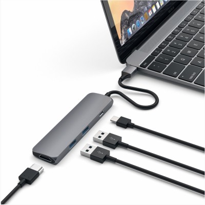 Multi-adapter Satechi Slim, USB-C till HDMI 4K/2xUSB 3.0/USB-C - Rymdgrå