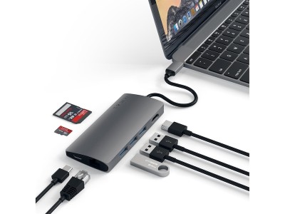 Dockningstation Satechi MultiPort 4K Docking V2, 1xHDMI/3xUSB 3.0/1xUSB-C med PD pass-through, LAN, kortläsare SD/MicroSD - Rymdgrå#3