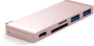 USB-C-hub Satechi, 2xUSB 3.0, kortläsare SD/MicroSD, USB Pass Through för laddning - Rosa Guld#1