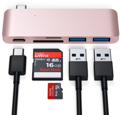 USB-C-hub Satechi, 2xUSB 3.0, kortläsare SD/MicroSD, USB Pass Through för laddning - Rosa Guld#2