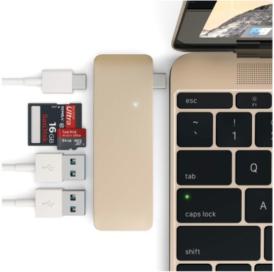 USB-C-hub Satechi, 2xUSB 3.0, kortläsare SD/MicroSD, USB Pass Through för laddning - Guld#2