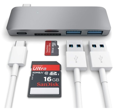 USB-C-hub Satechi, 2xUSB 3.0, kortläsare SD/MicroSD, USB Pass Through för laddning - Rymdgrå#2