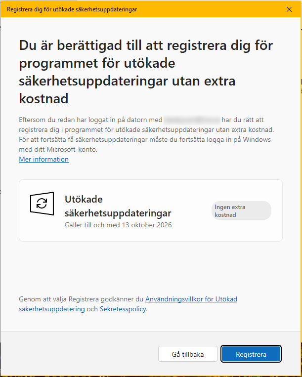 Windows 10 - Utökade säkerhetsuppdateringar