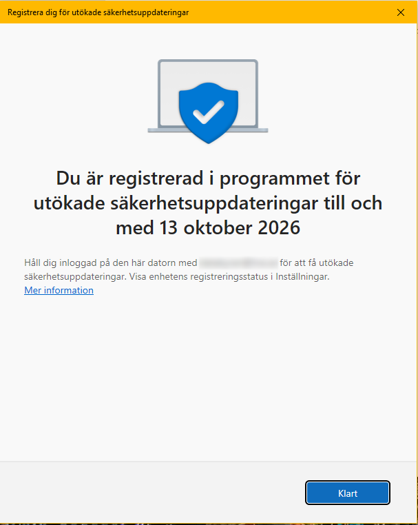 Windows 10 - Registrerad