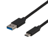 USB-C 3.1-kabel Gen1 Typ C ha till A ha, tygklädd, 0,5 meter, 60W/3A, Deltaco - Svart