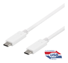 USB-C 3.1-kabel Gen2 Typ C ha till C ha, 1 meter, 100W PD, Deltaco - Vit