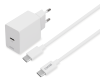 Väggladdare Deltaco 230V till USB-C PD 20W, inkl. 1 m USB-C-kabel - Vit