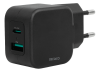 Väggladdare Deltaco 230V till 1xUSB-A 18W, 1xUSB-C PD 20W - Svart